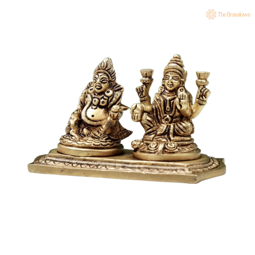 Brass Lakshmi and Kuber Idol Set 4 Inch
