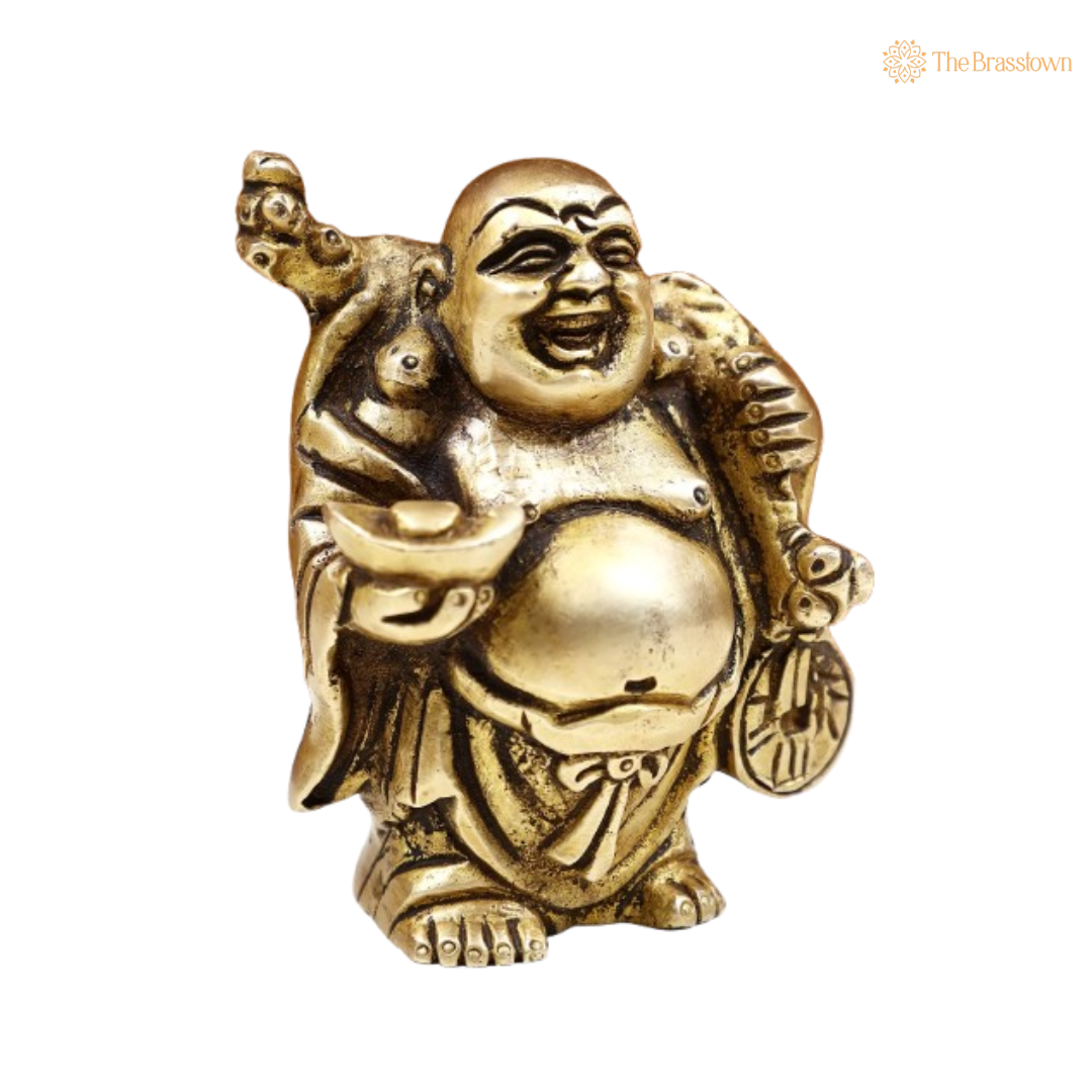 Brass Laughing Buddha Statue 3 Inch