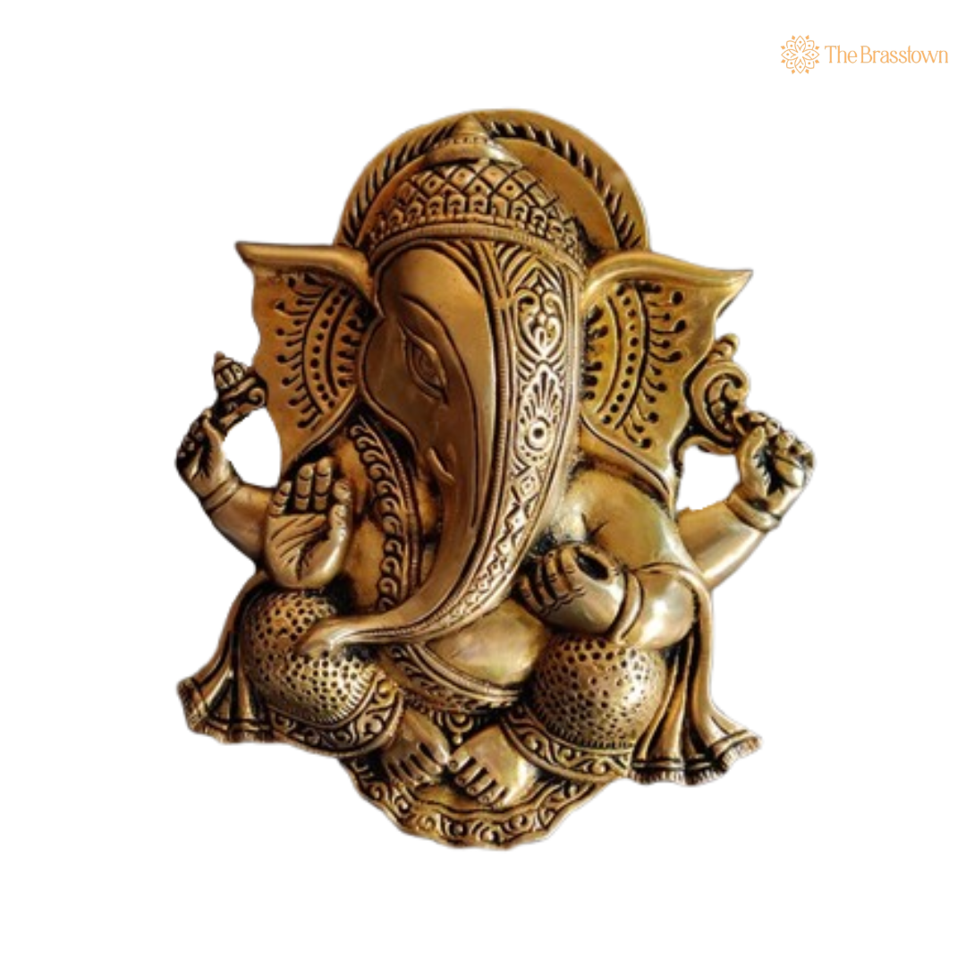 Brass Lord Ganesha Wall Hanging – An Icon of Divine Blessings and Artistry 9 Inch
