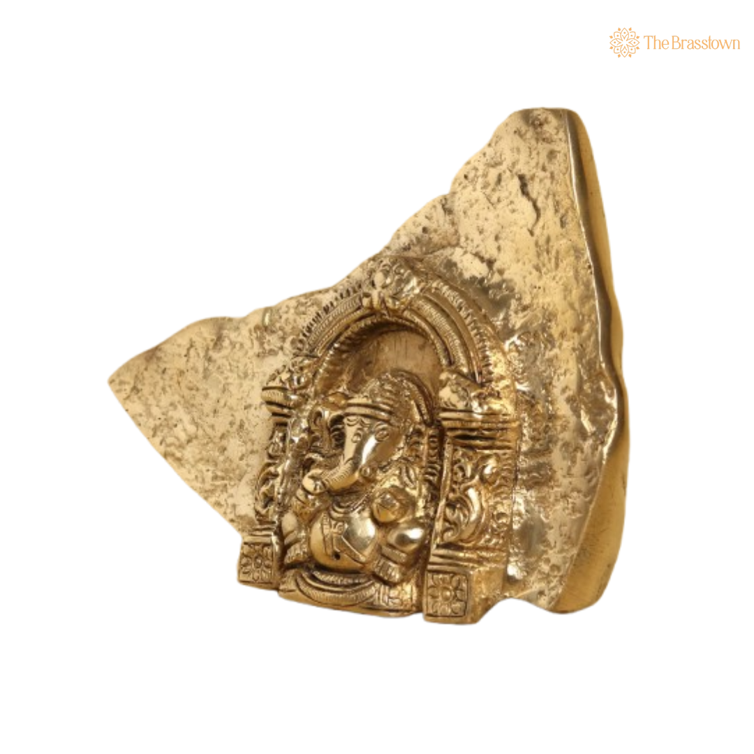 Brass Lord Ganesha on Rock 4 Inch