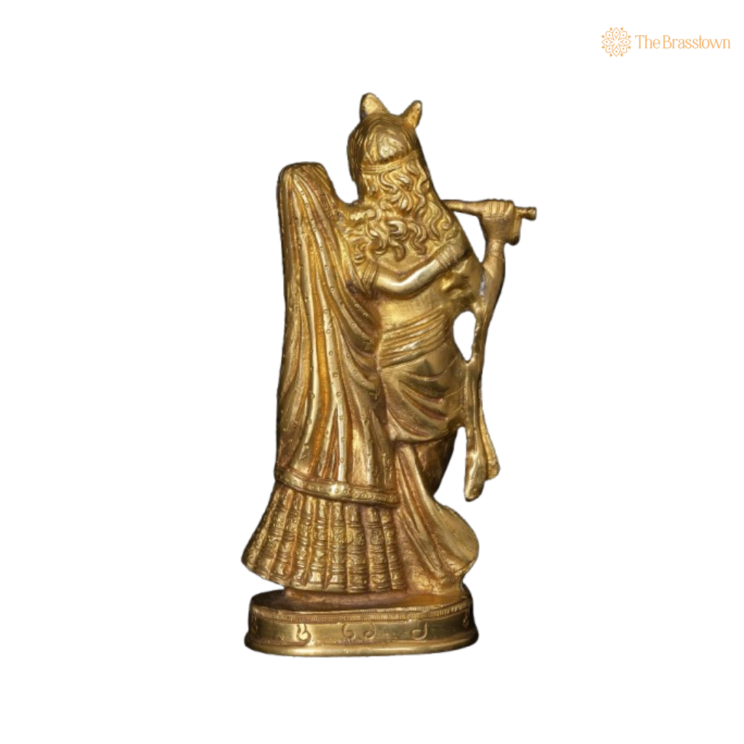 Brass Lord Krishna and Radha Idol – A Divine Symbol of Eternal Love and Harmony 8 Inch