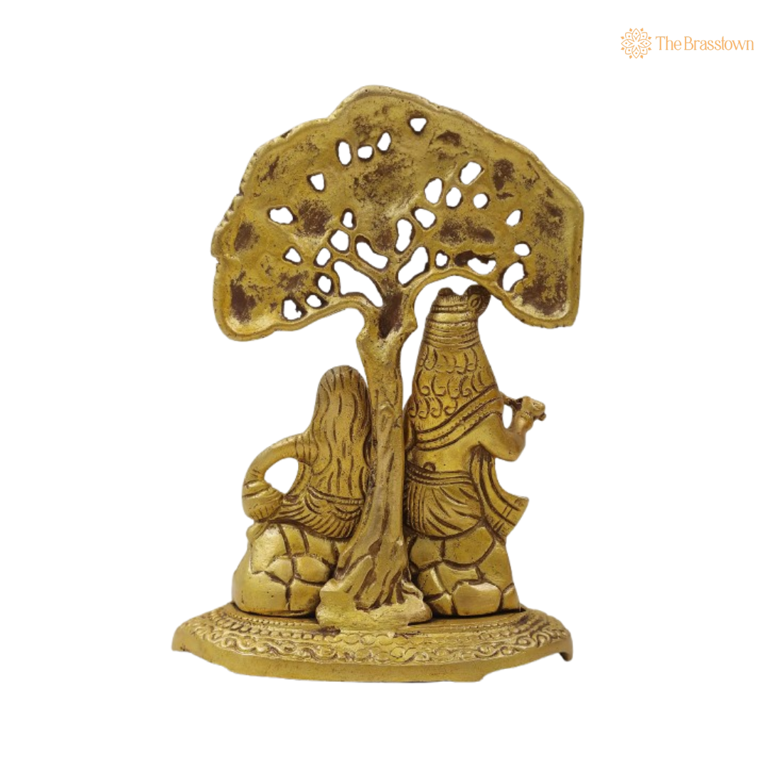 Brass Lord Krishna and Radha Under Tree Idol 7 Inch