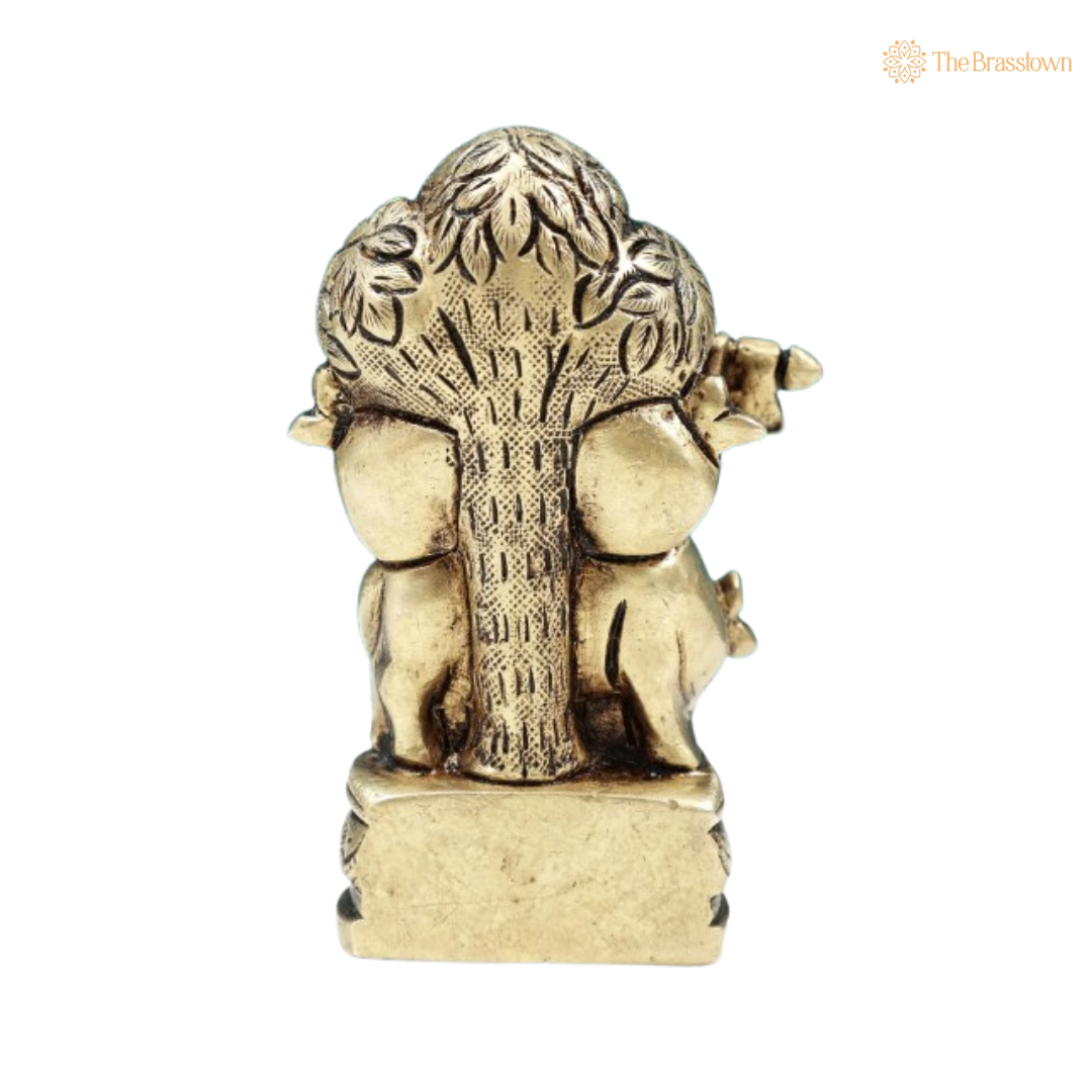 Brass Lord Krishna with Flute and Serpent Idol 3.5 Inch