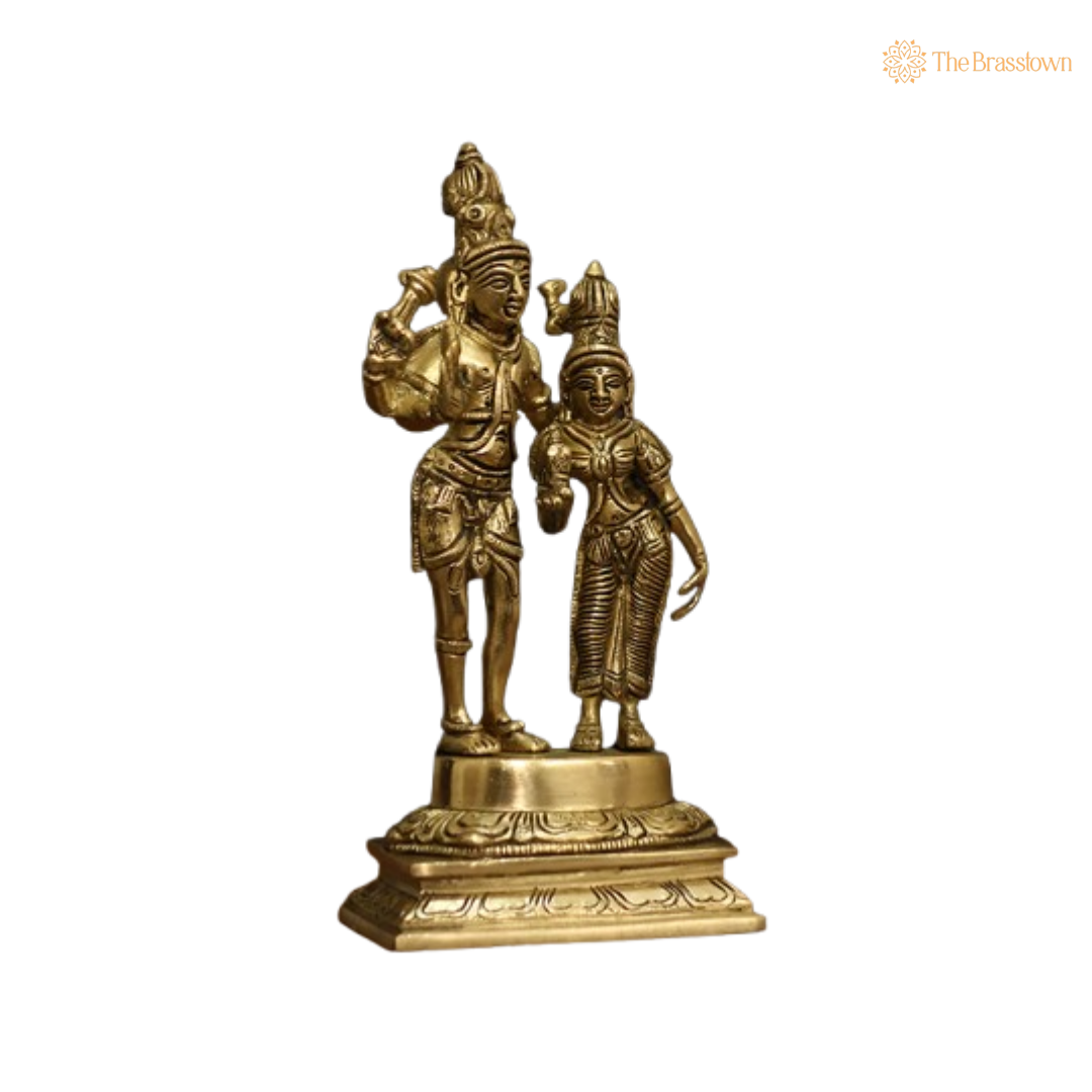 Brass Lord Shiva and Goddess Parvati Statue 9 Inch