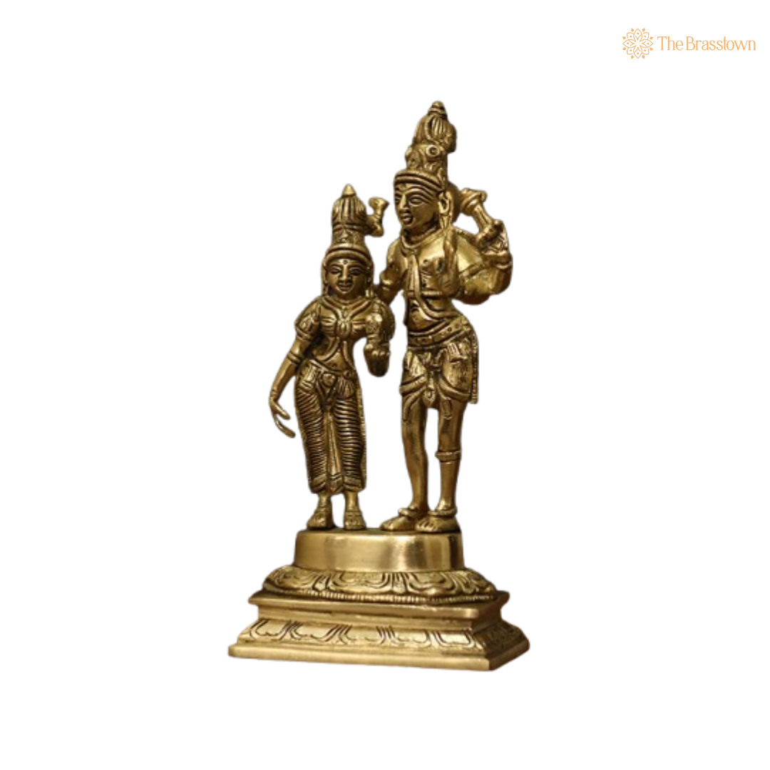Brass Lord Shiva and Goddess Parvati Statue 9 Inch