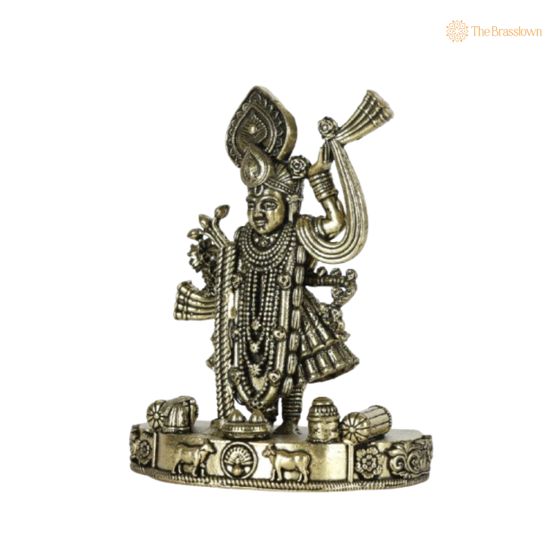 Brass Lord Vishnu Idol with Conch and Disc 4 Inch