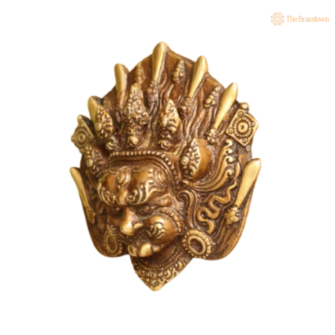 Brass Mahakala Wall Mask – Guardian of Time and Protector 5.5 Inch
