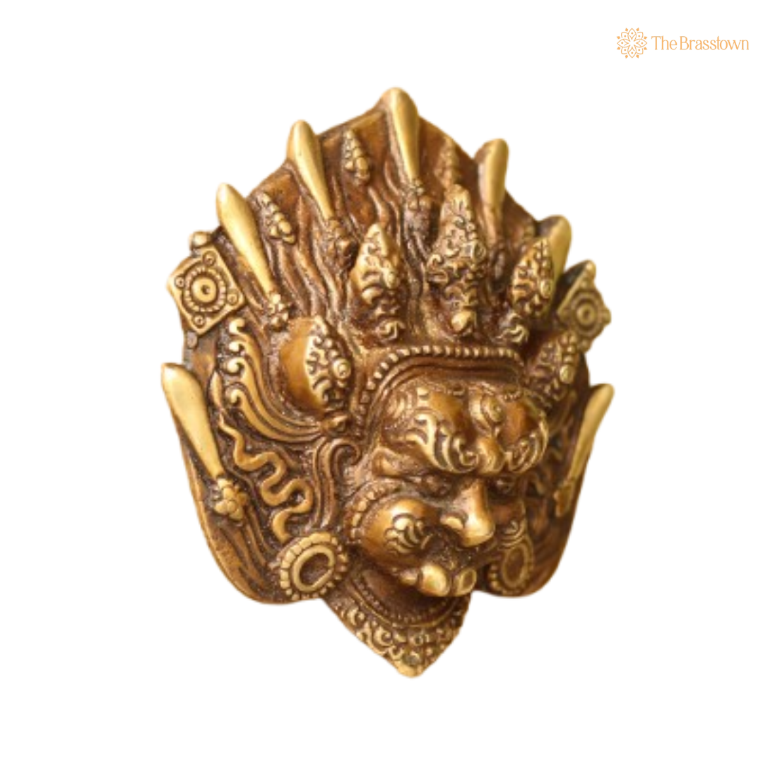 Brass Mahakala Wall Mask – Guardian of Time and Protector 5.5 Inch