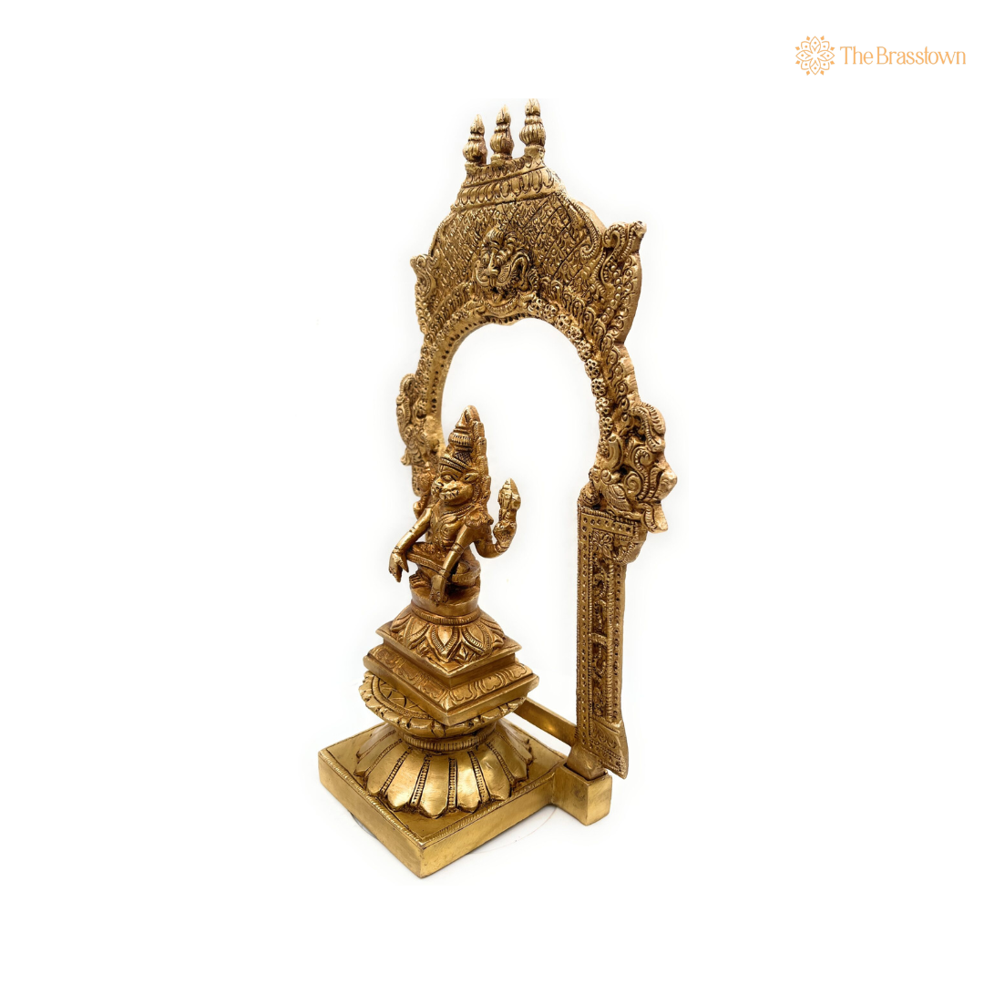 Brass Narasimha Statue with Ornate Arch 10.5 Inch