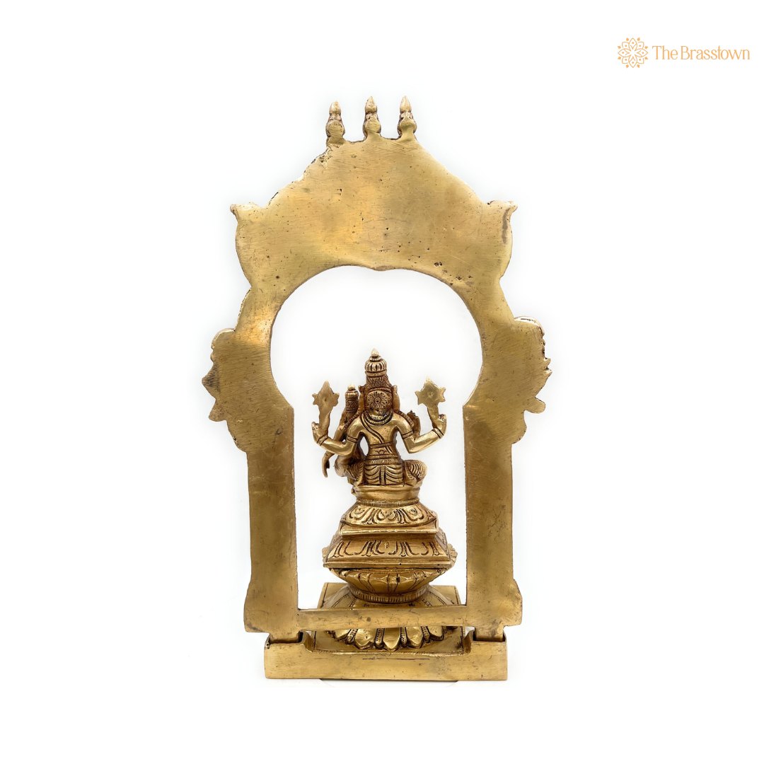 Brass Narasimha with Lakshmi Statue in Ornate Arch 10.5 Inch