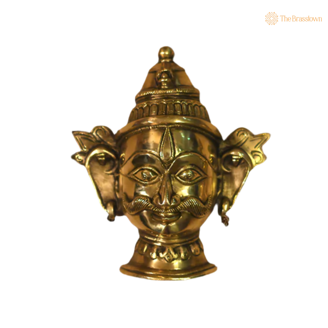 Brass Shiva and Gauri Faces – Symbols of Divine Harmony and Power 7 Inch