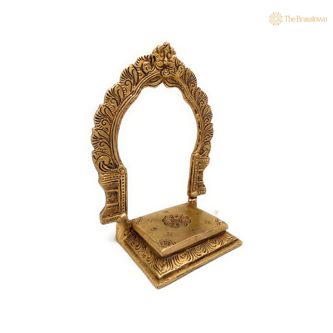 Brass Temple Arch Stand 8 Inch side view – antique finish detail