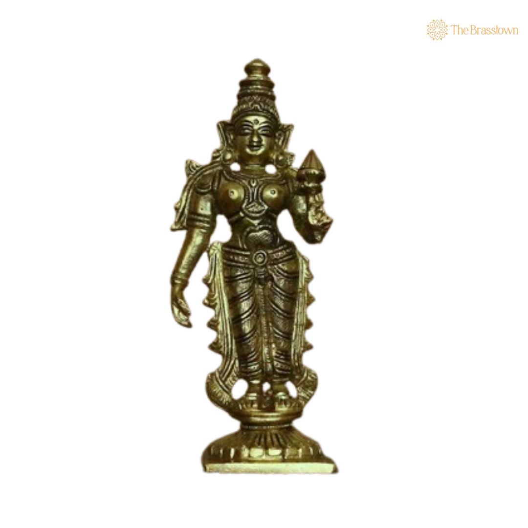 Brass Vishnu, Lakshmi, and Bhudevi Statue Set 6 Inch