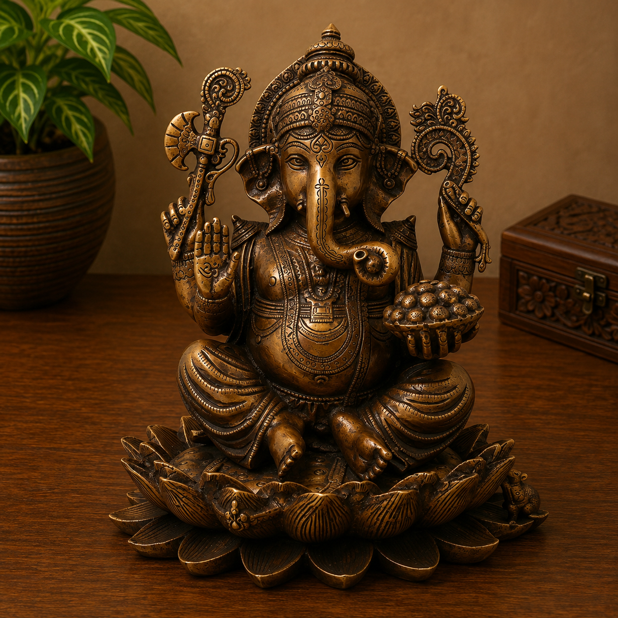 Brass Ganesha Ganapati Vinayaka Idol – Traditional Chola Style Ganapati Vinayaka Murti for Pooja, Home Mandir, Décor & Gifting 13 Inch