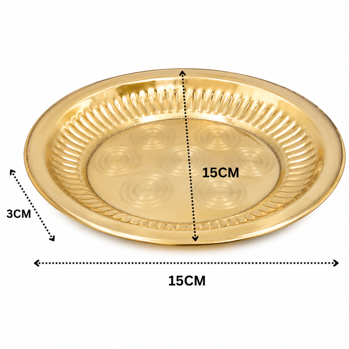 Brass Handcrafted Pooja Thali – Traditional Peetal Aarti Plate (Pital Puja Thambalam) for Hindu Worship & Temple Rituals 1 Inch