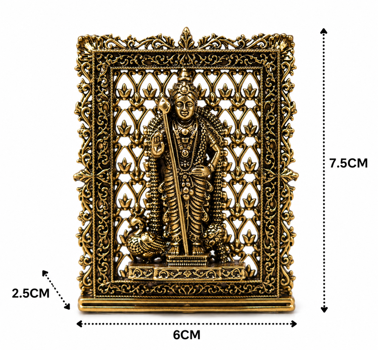 Brass Kartikeya (Murugan) Panel – Fine Handcrafted Lord Murugan Wall Plaque for Car Dashboard, Home Décor & Spiritual Blessings 3 Inch