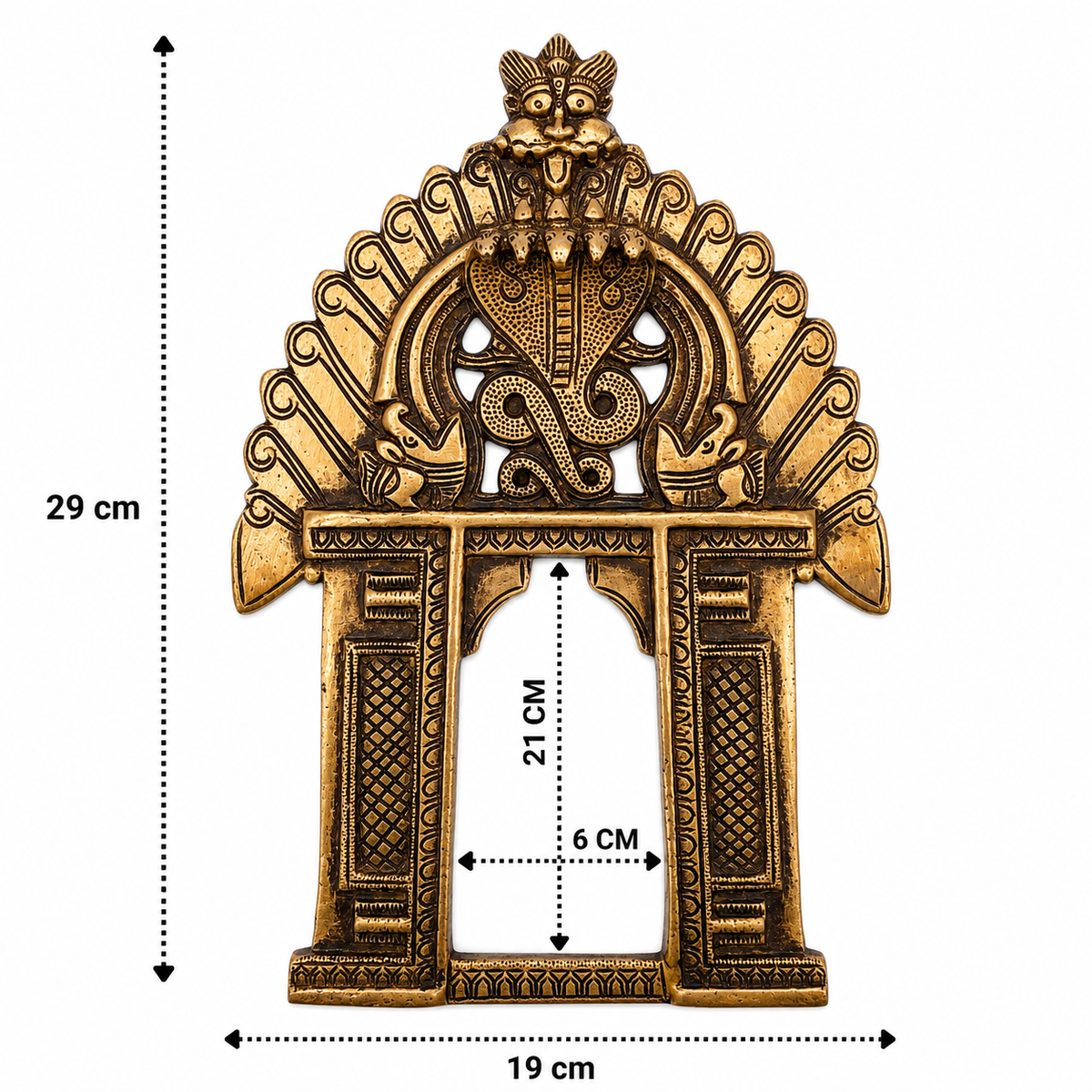 Handcrafted Brass Prabhawali with Sheshnaag & Kirtimukha Frame – Traditional Temple Arch Frame for Idols & Home Mandir 11.5 Inch
