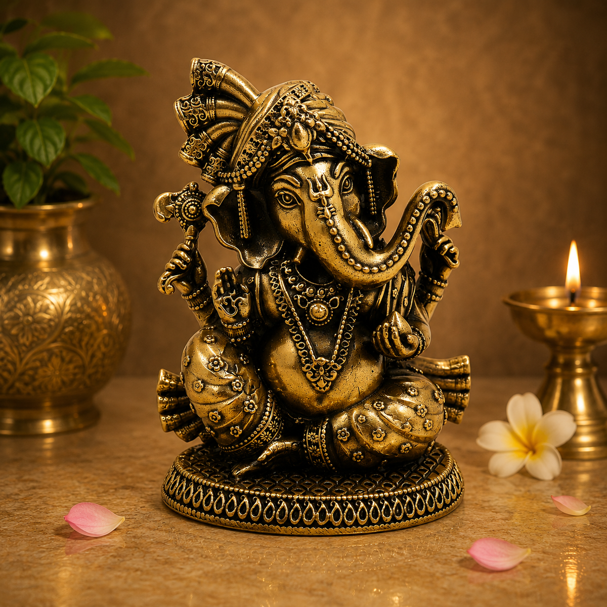 Handcrafted Brass Ganesha Idol – Vinayak / Ganapati / Siddhivinayak Murti for Home Temple & Decor 3 Inch