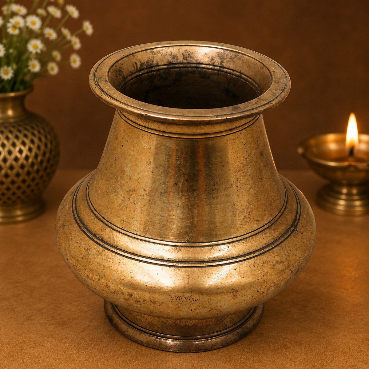 Brass Vintage Brass Lota Kalash for Pooja - Handcrafted Pooja Decor by The Brasstown