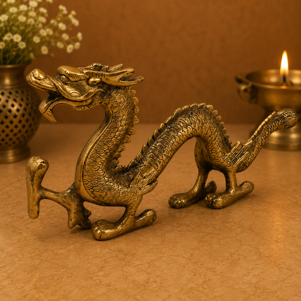 Brass Exquisite Dragon Naga Decorative Statue - Handcrafted Pooja Decor by The Brasstown