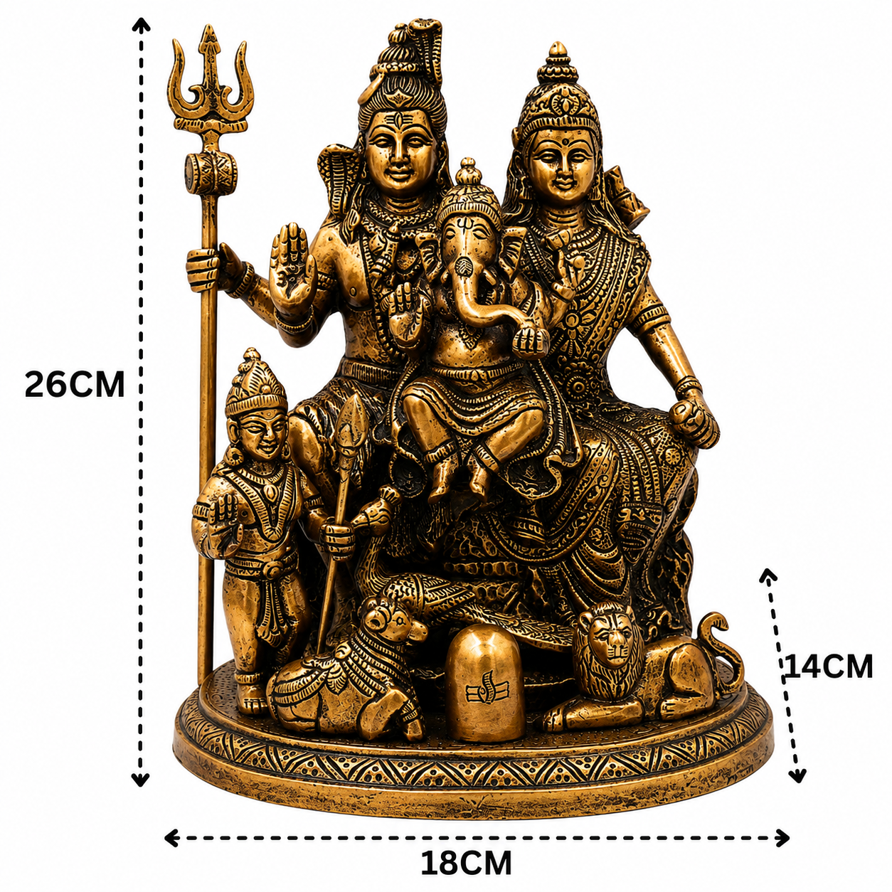 Brass chola Style Brass Shiv Parivar Idol - Handcrafted Pooja Decor by The Brasstown - Lifestyle Setup