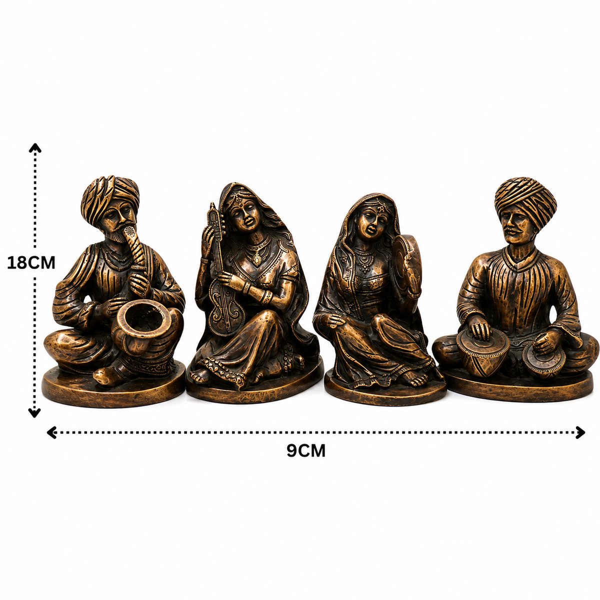 Brass Musician Sculpture Set of 4 - Handcrafted Pooja Decor by The Brasstown - Lifestyle Setup