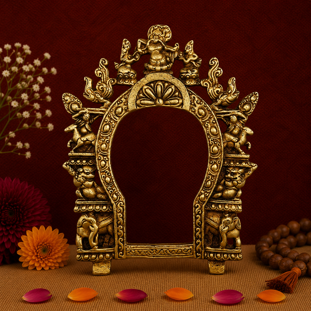 Intricate Antique Brass Arch with Divine Figures 8.5 Inch