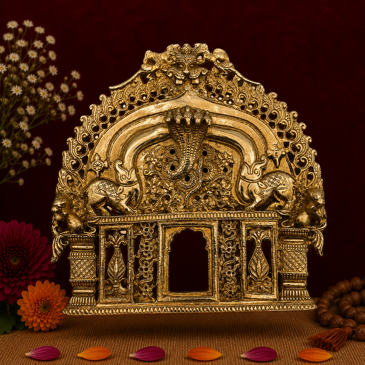 Ornate Antique Brass Temple Backdrop Frame 8 Inch