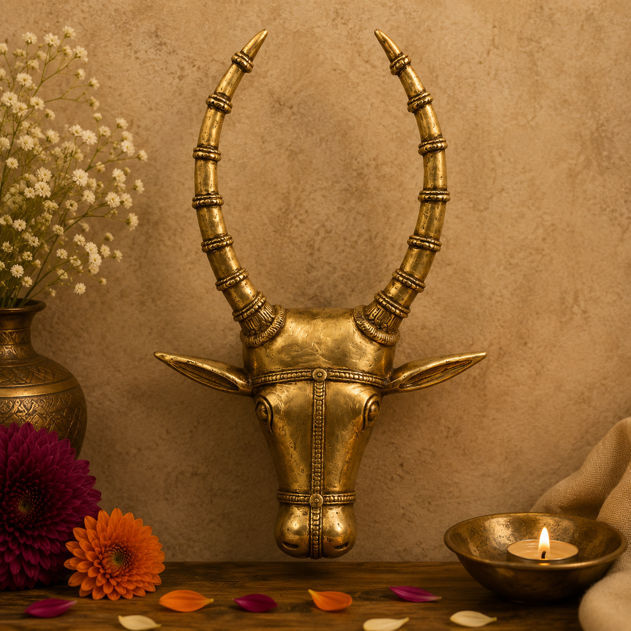 Handcrafted Brass Antelope Head Wall Decor 14.5 Inch