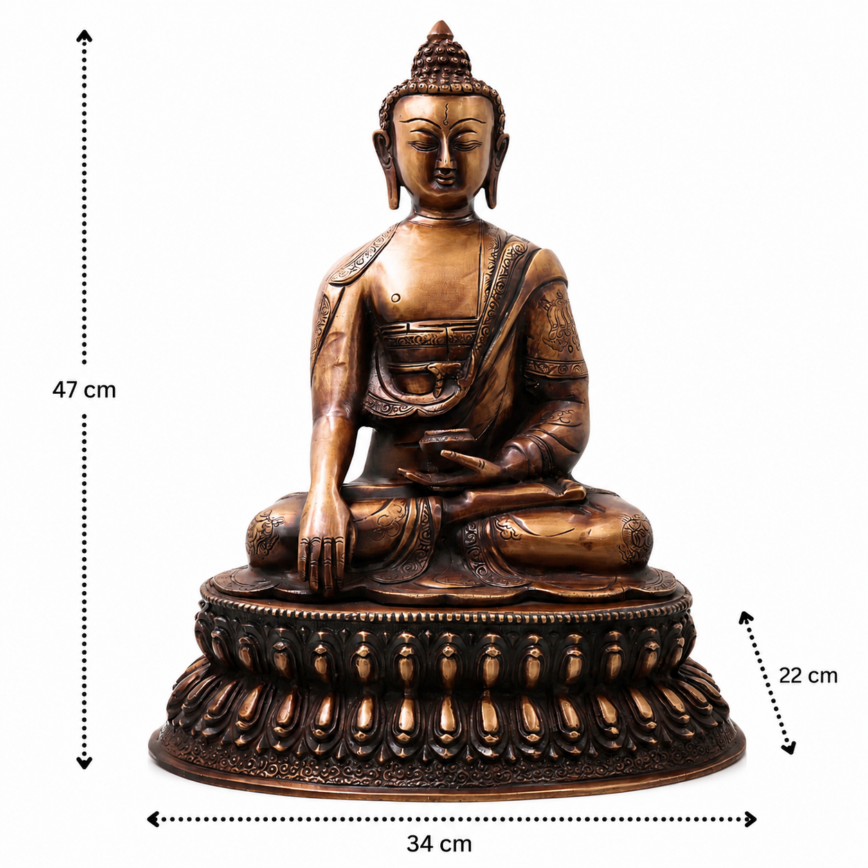 Handcrafted Brass Gautama Buddha Idol – Handcrafted Buddha Traditional Chola Meditation Statue for Pooja, Home Décor & Spiritual Gifting 18.5 Inch
