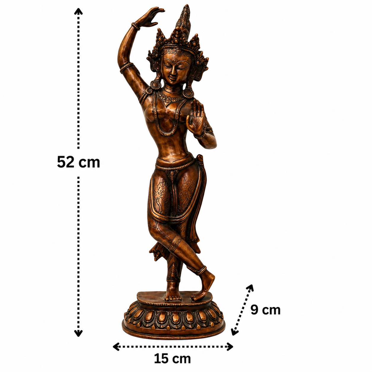 Brass Standing Tara Devi Idol – Handcrafted Traditional Chola Style Tara Maa Murti for Pooja, Home Mandir, Spiritual Décor & Gifting 20.5 Inch