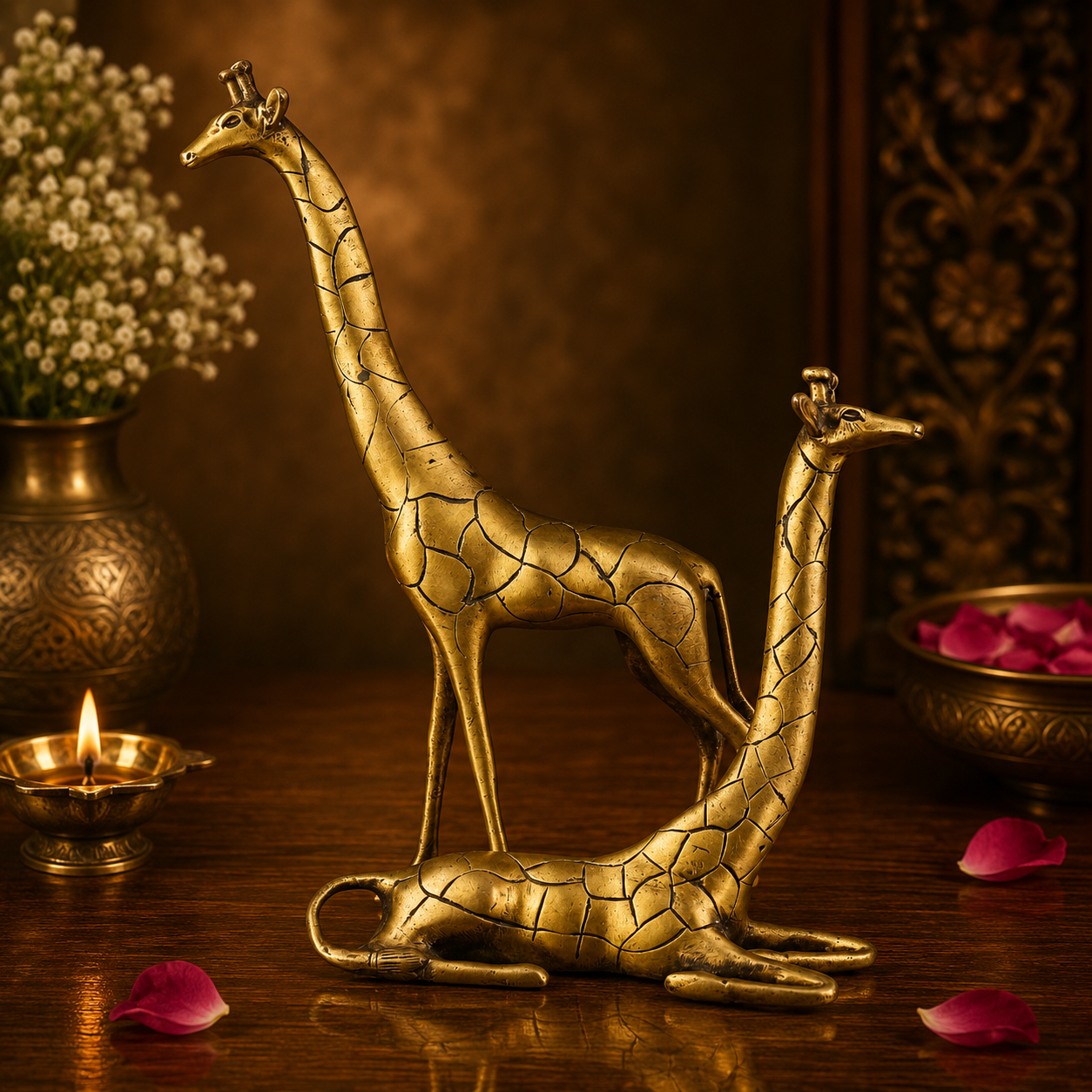 Handcrafted Brass Giraffe Pair 15 Inch