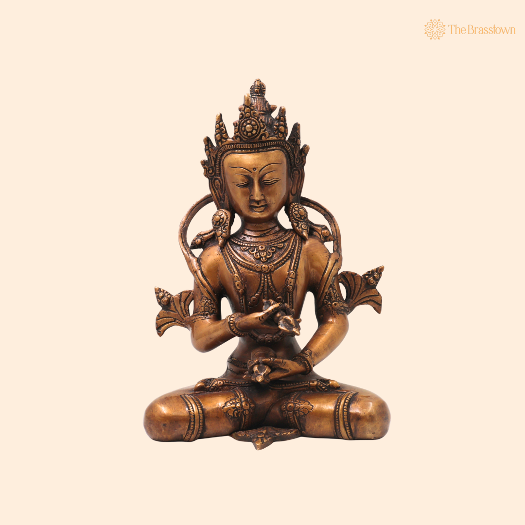 Brass Vajrasattva Idol Statue – Handcrafted Dorje Sempa Buddhist Murti for Pooja, Meditation, Home Décor & Spiritual Gifting 11 Inch