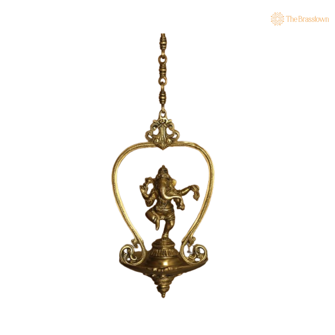 Dancing Ganesha Hanging Brass Lamp 16 Inch