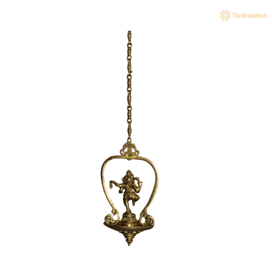 Dancing Ganesha Hanging Brass Lamp 16 Inch