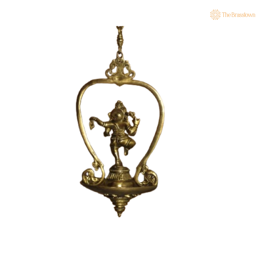 Dancing Ganesha Hanging Brass Lamp 16 Inch