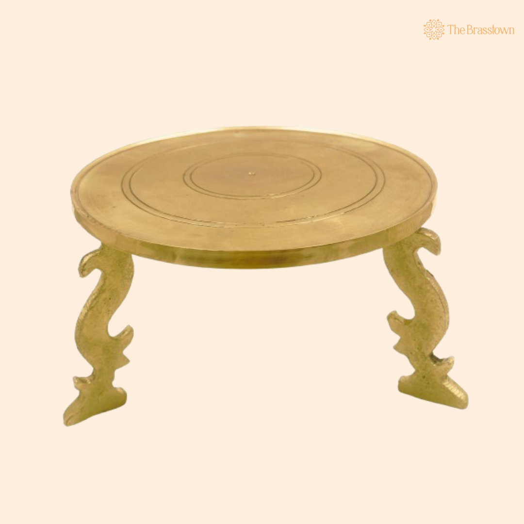 Elegant Brass Pooja Pedestal 5 Inch front view – pure brass handcrafted India
