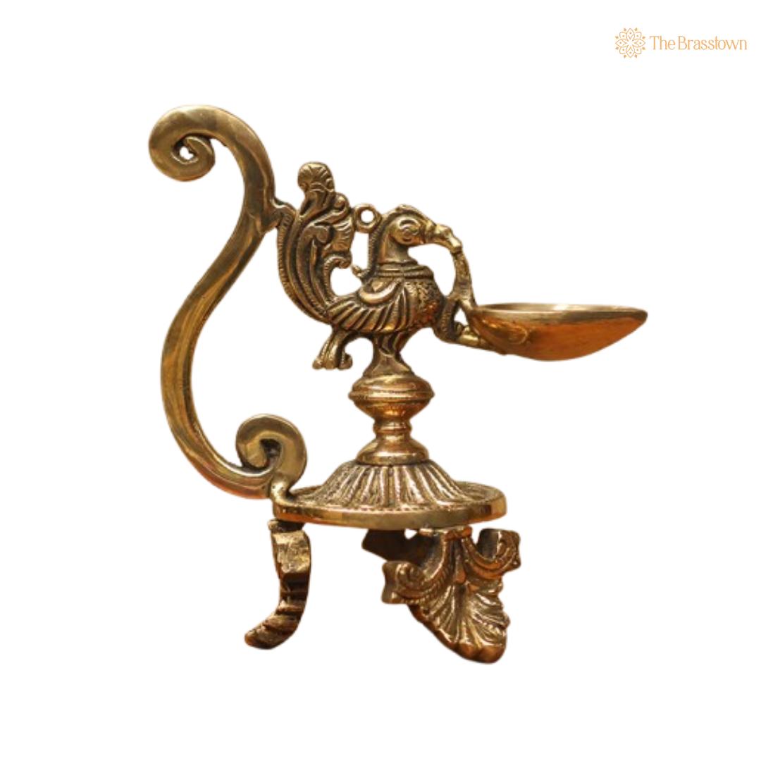 Eternal Grace Brass Peacock Diya Lamp 7 Inch