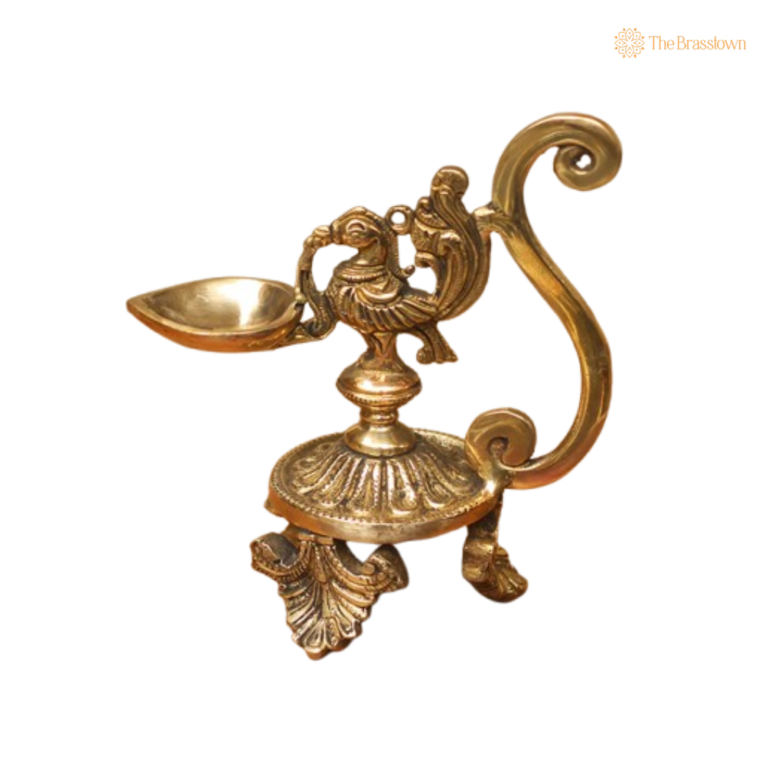 Eternal Grace Brass Peacock Diya Lamp 7 Inch
