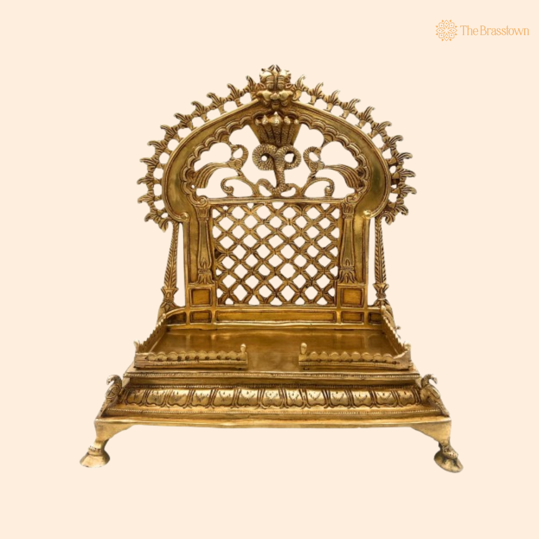 Exquisite Brass Throne with Intricate Serpent Design 14 Inch