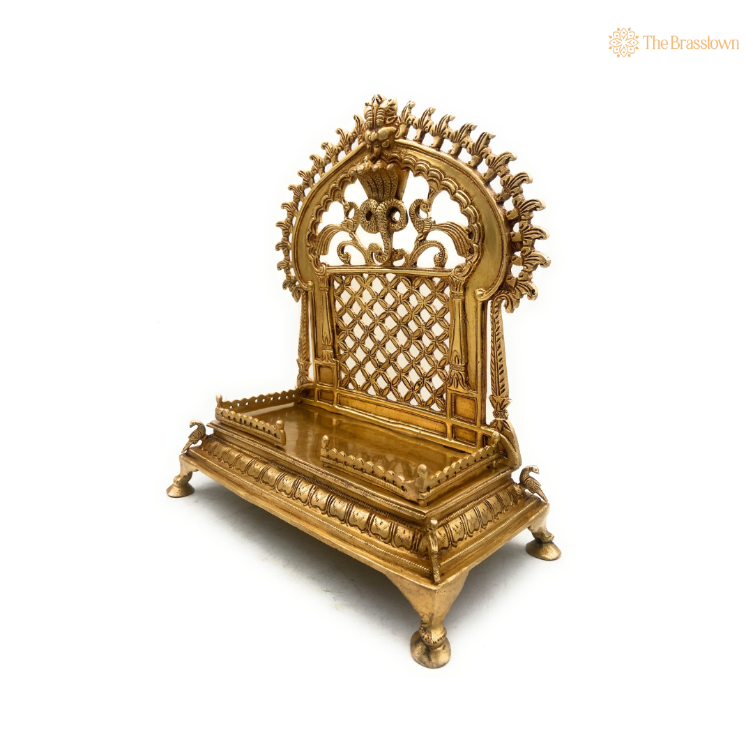 Exquisite Brass Throne with Intricate Serpent Design 14 Inch