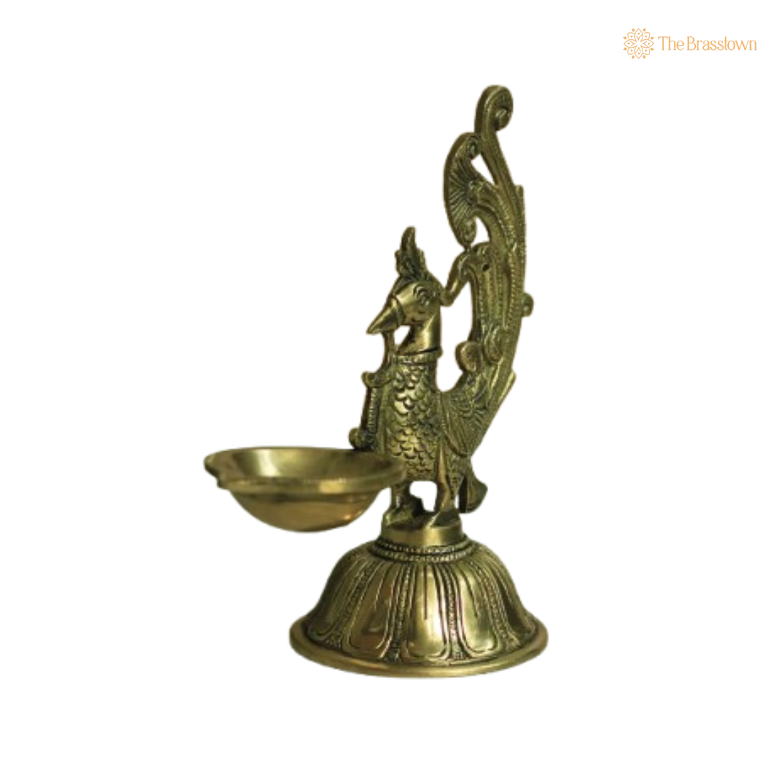Graceful Brass Peacock Diya Lamp 7.5 Inch
