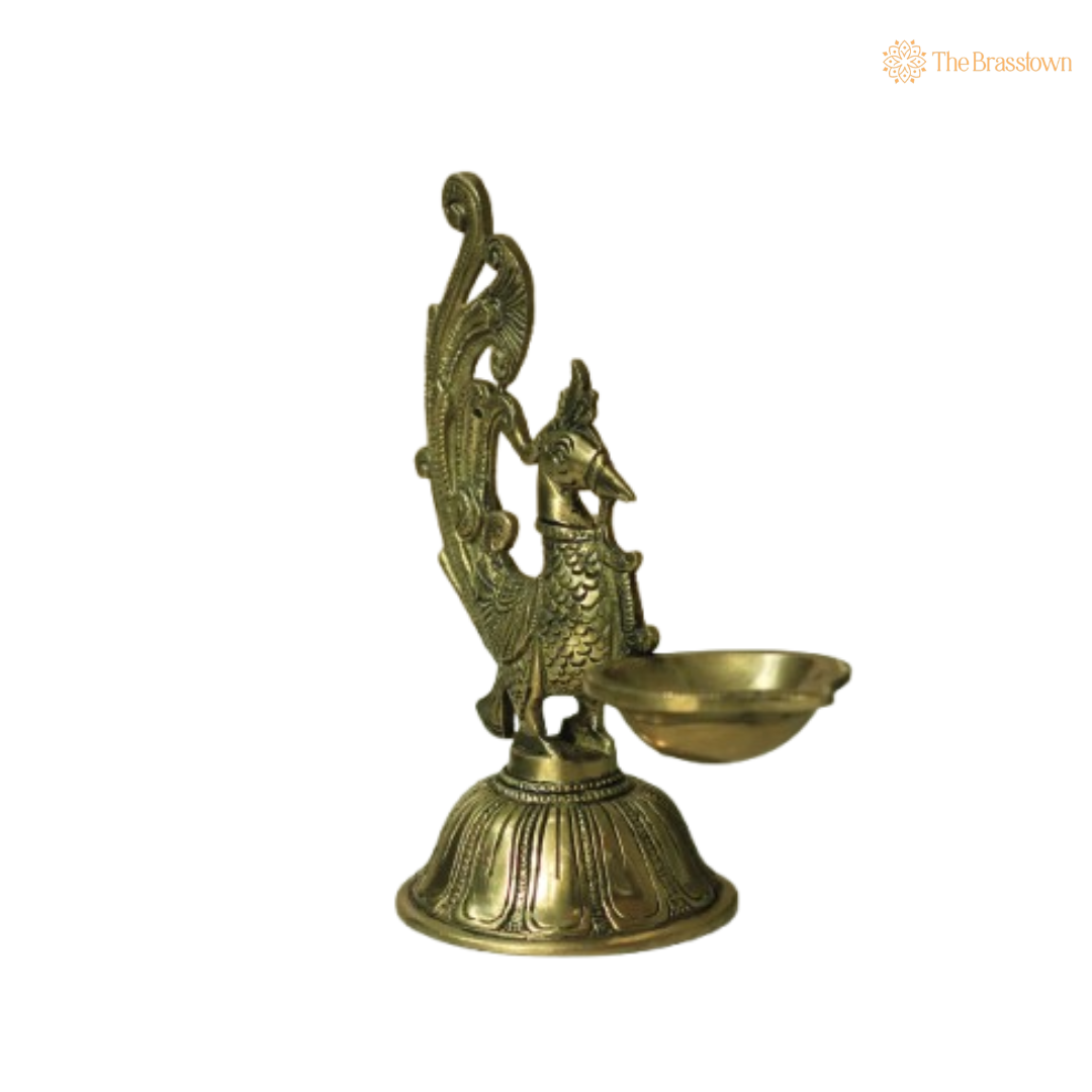Graceful Brass Peacock Diya Lamp 7.5 Inch