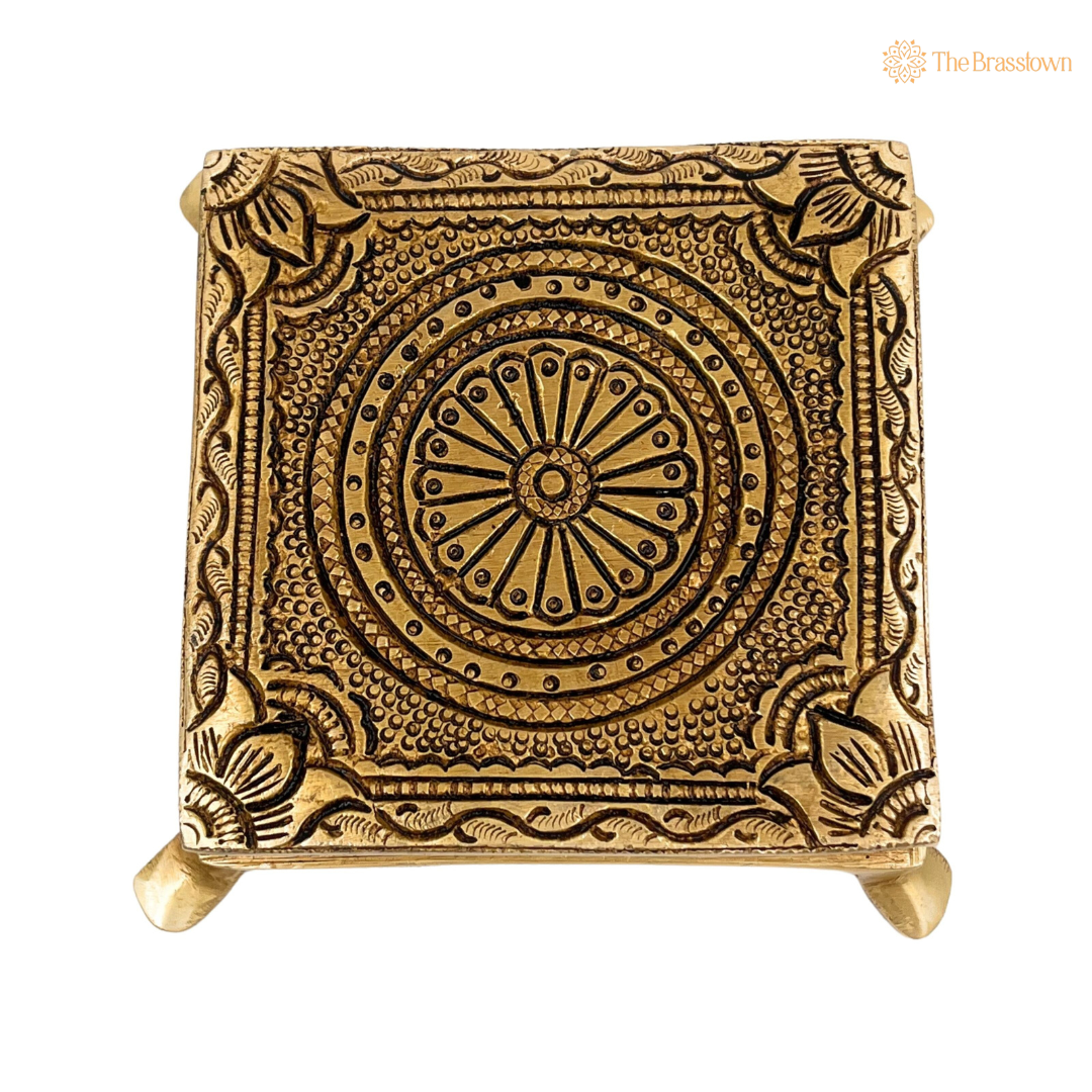 Handcrafted Brass Chowki with Intricate Design 2 Inch