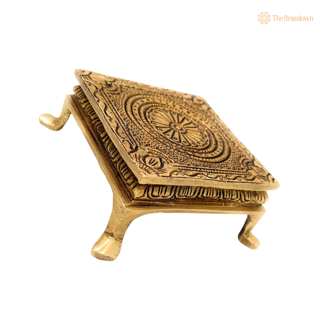 Handcrafted Brass Chowki with Intricate Design 2 Inch
