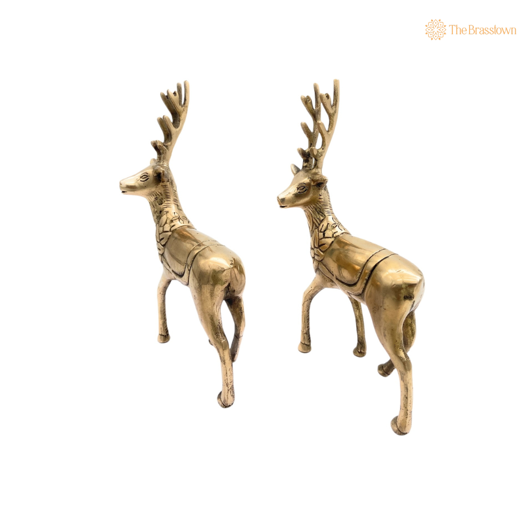 Handcrafted Brass Deer Figurines 7 Inch