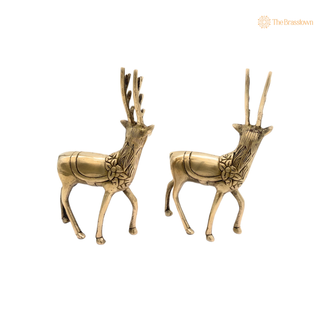Handcrafted Brass Deer Figurines 7 Inch