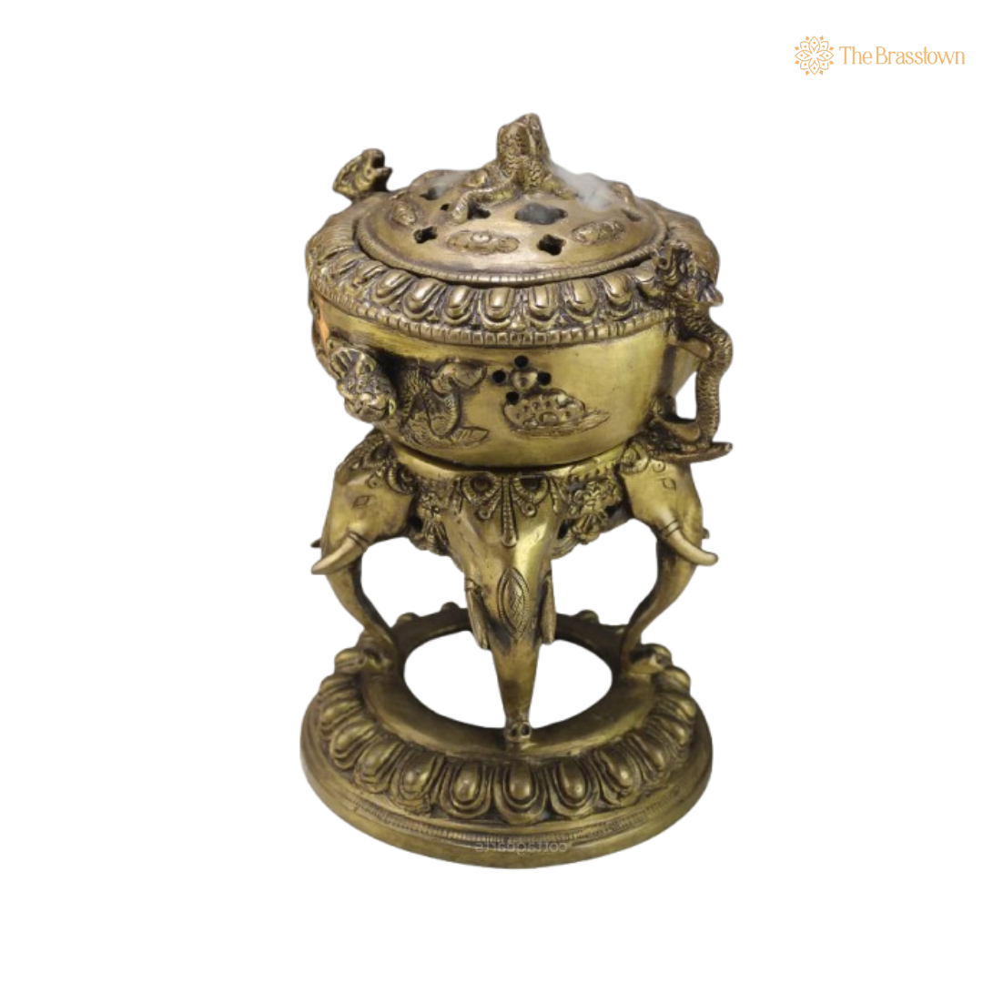 Handcrafted Brass Elephant Base Dhoop Dani 7.5 Inch