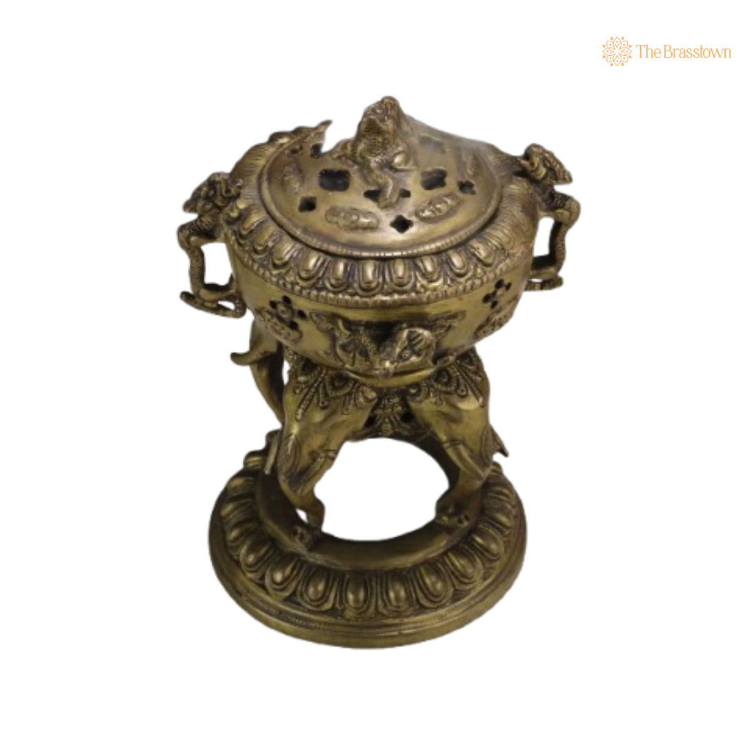 Handcrafted Brass Elephant Base Dhoop Dani 7.5 Inch