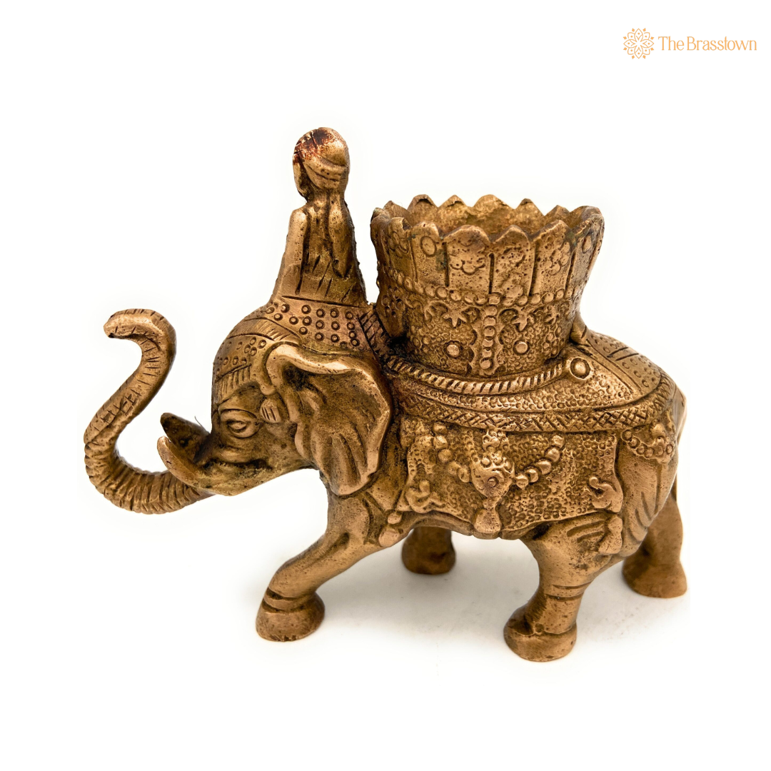 Handcrafted Brass Elephant Pen Holder 5 Inch